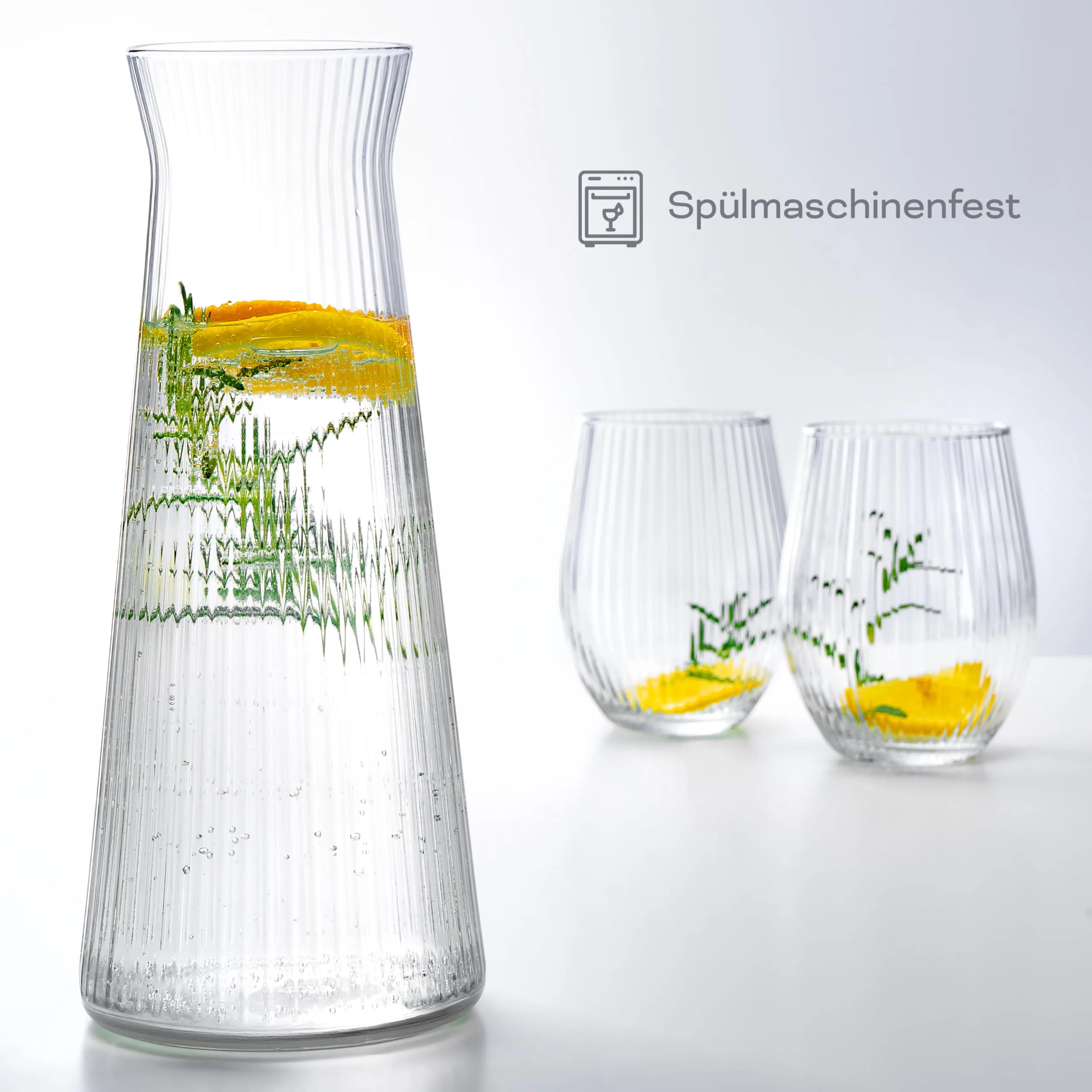 Wasserkaraffe 1 Liter aus robustem, geriffeltem Glas 1 Stk. 1000 ml