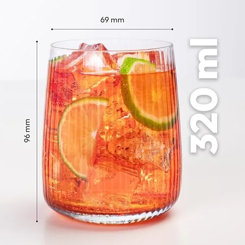 Geriffelte Gläser Set 6 teilig, Trinkgläser 320 ml, Wassergläser spülmaschinenfest