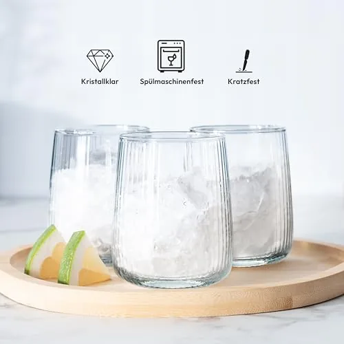 Geriffelte Gläser Set 6 teilig, Trinkgläser 320 ml, Wassergläser spülmaschinenfest