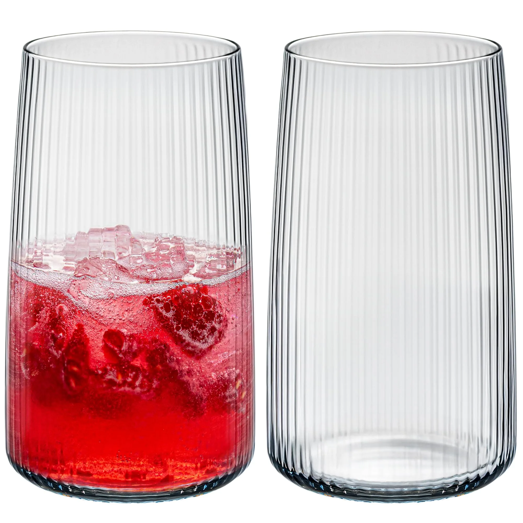 Gläser Set 6 teilig mit Rillenstruktur (480 ml), Trinkgläser hohe Qualität und elegantes Design, leicht & stabil, ideal für kalte Getränke, spülmaschinenfest