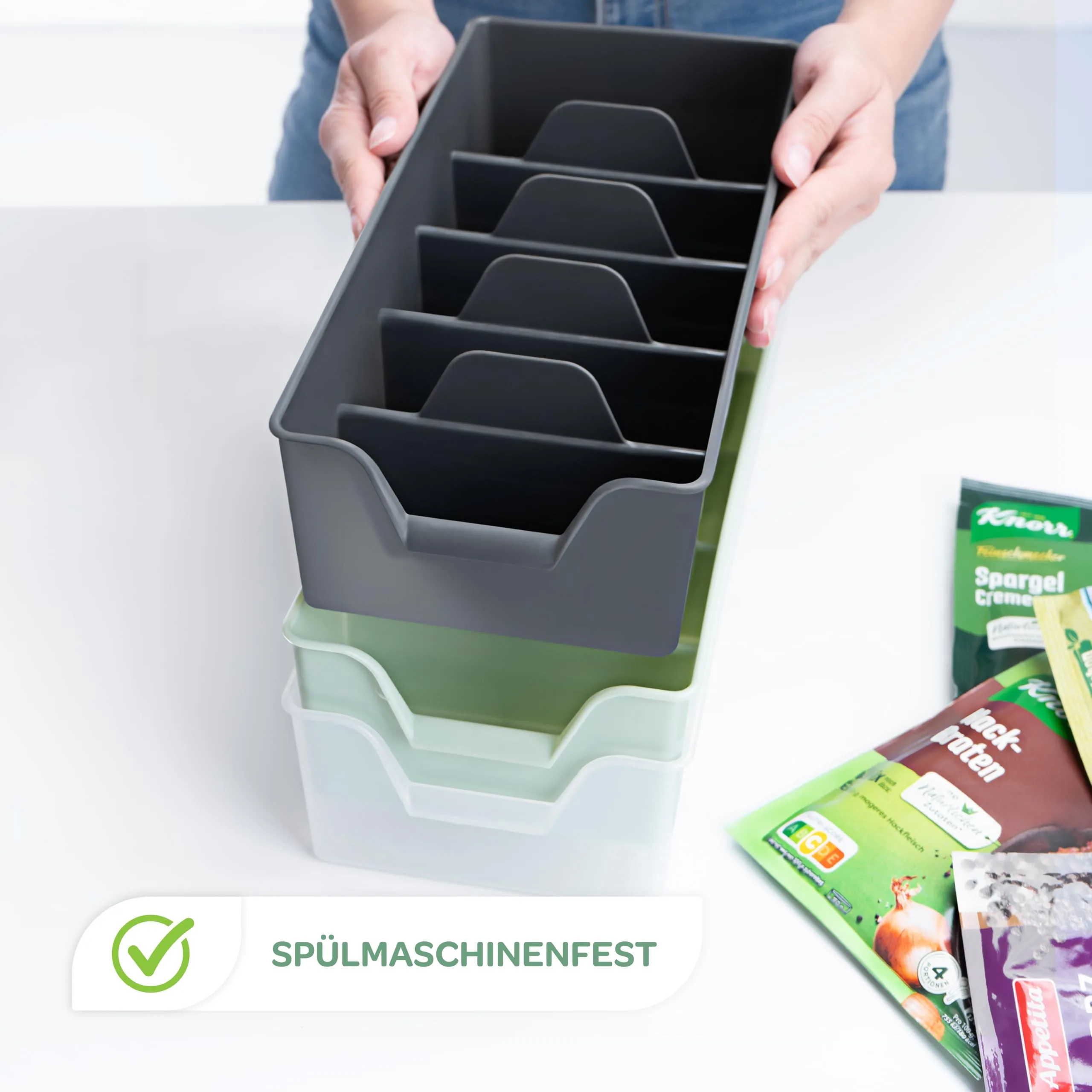 Gewürz Organizer für Schrank, Stapelbarer Gewürze Aufbewahrung, Gewürzbehälter aus Plastik, Gewürzorganiser Küche, Farben zur Wahl Grün 1 Stk.