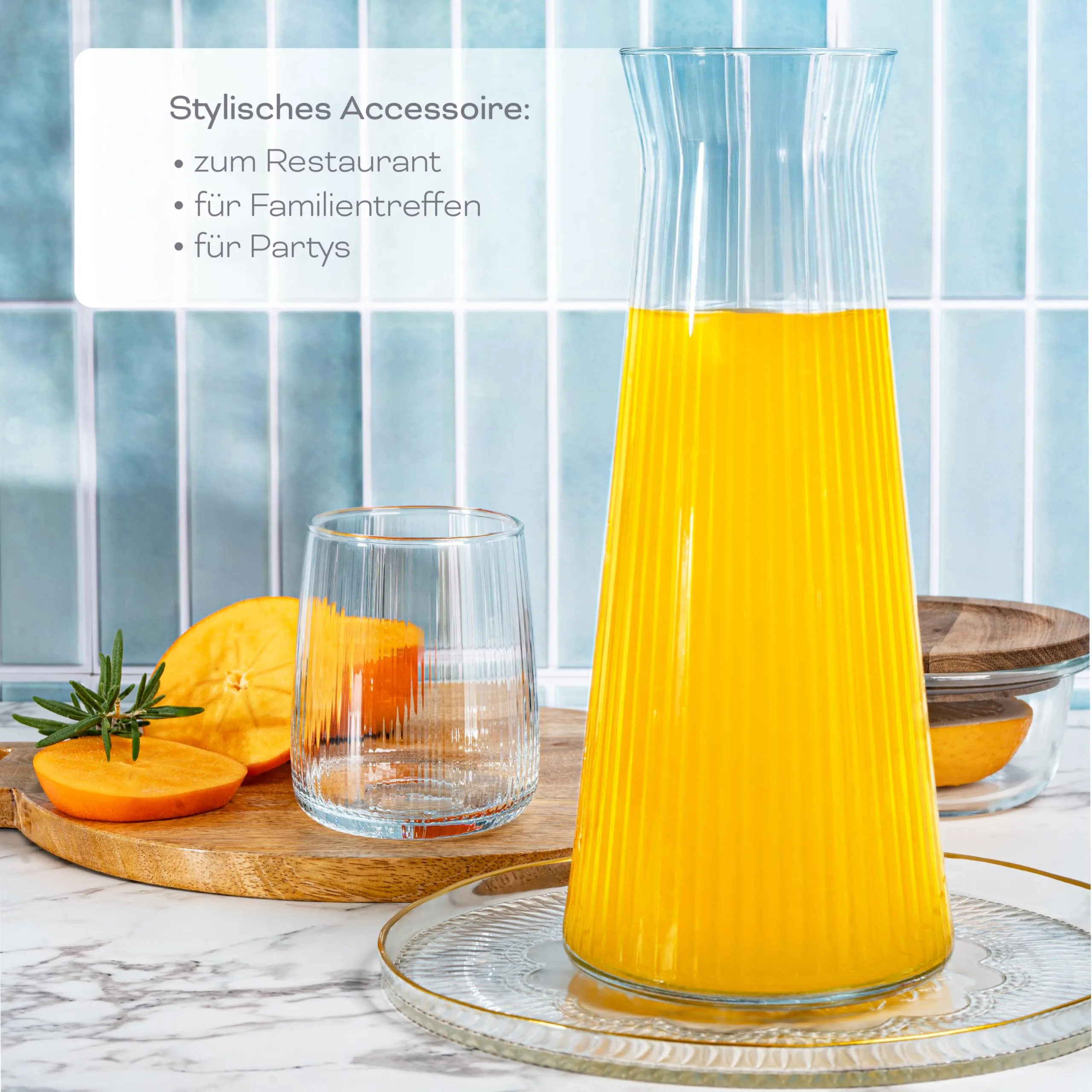 Wasserkaraffe 1 Liter aus robustem, geriffeltem Glas 1 Stk. 1000 ml