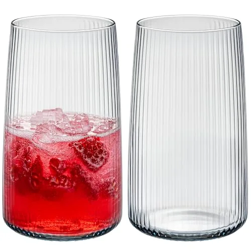 Gläser Set 6 teilig mit Rillenstruktur (480 ml), Trinkgläser hohe Qualität und elegantes Design, leicht & stabil, ideal für kalte Getränke, spülmaschinenfest
