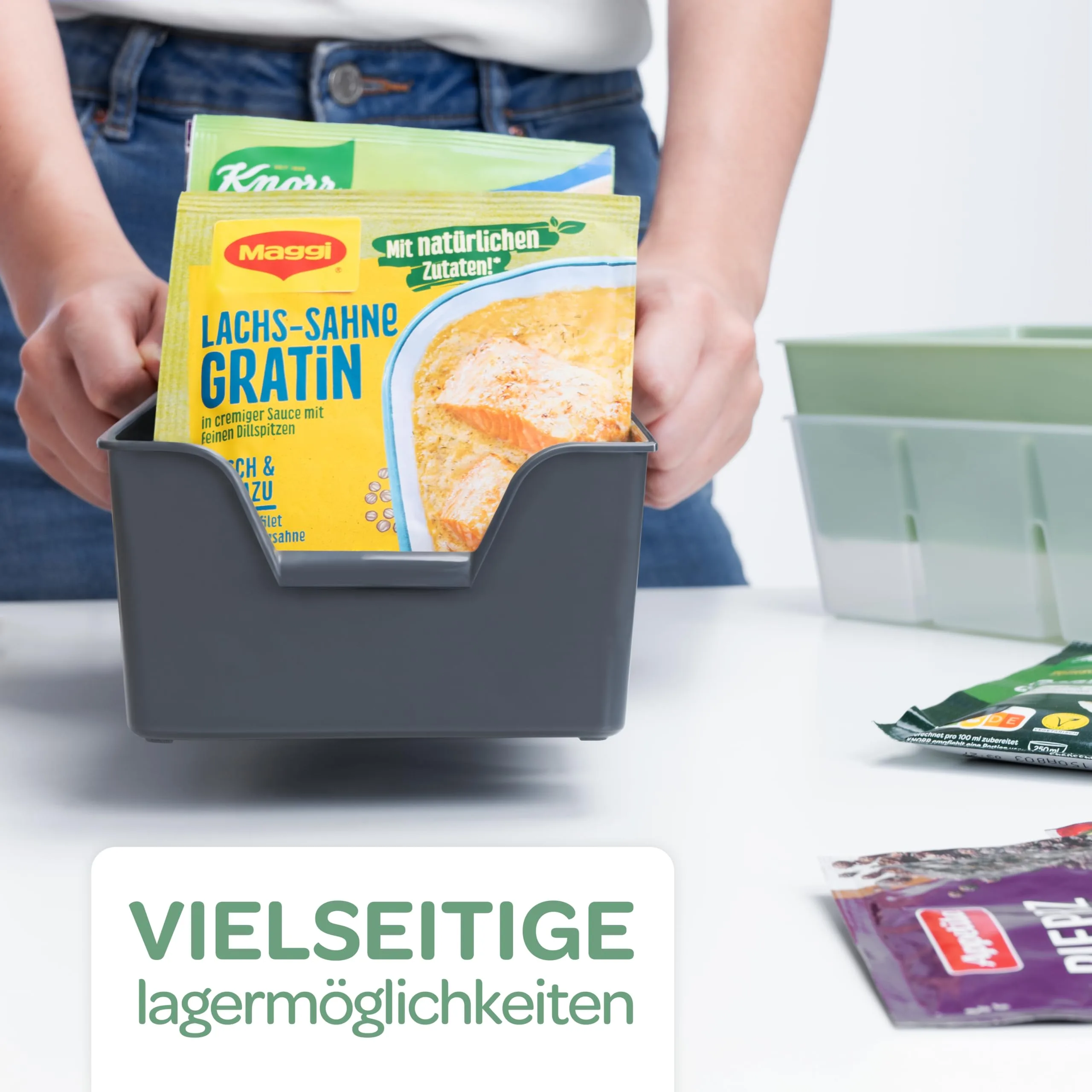 Gewürz Organizer für Schrank, Stapelbarer Gewürze Aufbewahrung, Gewürzbehälter aus Plastik, Gewürzorganiser Küche, Farben zur Wahl Grün 2er Set