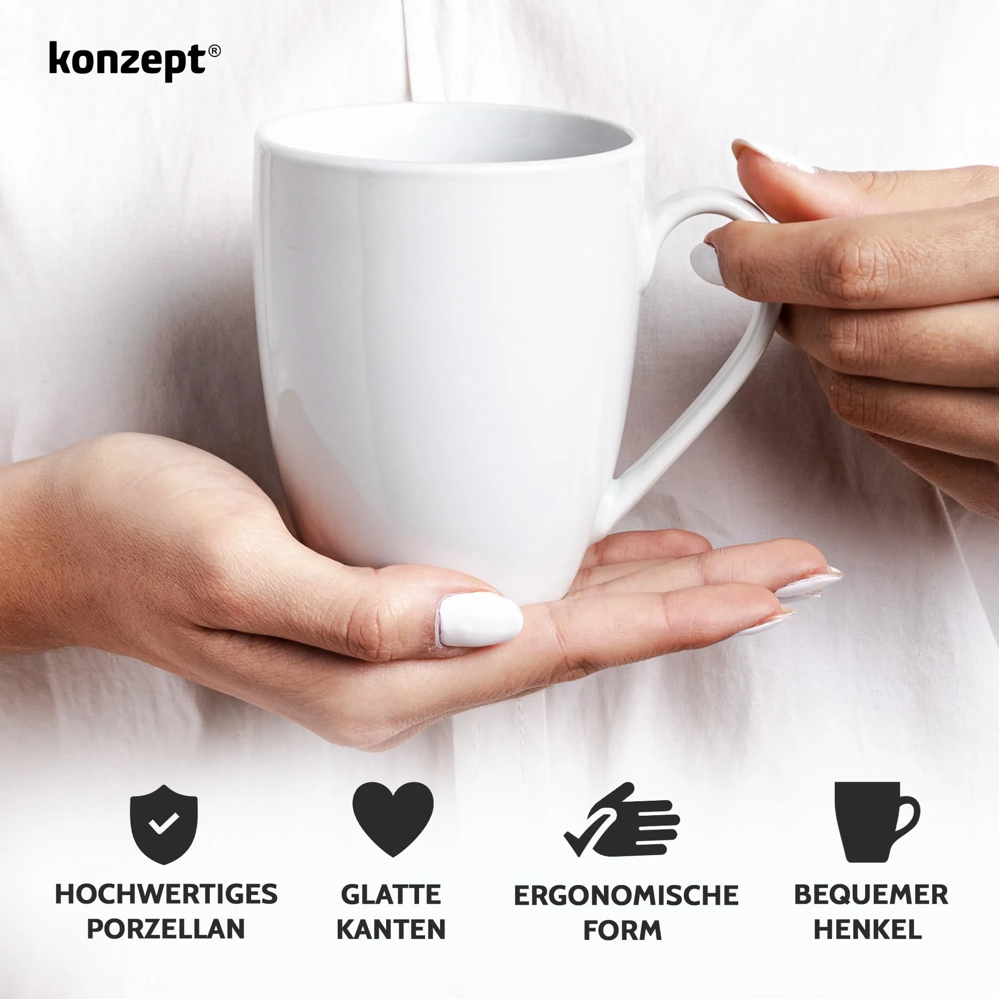 Kaffeebecher aus Porzellan 300 ml, Kaffeetassen Set 6er, Tassen zum Bemalen mit Henkel, Teetassen in Weiß