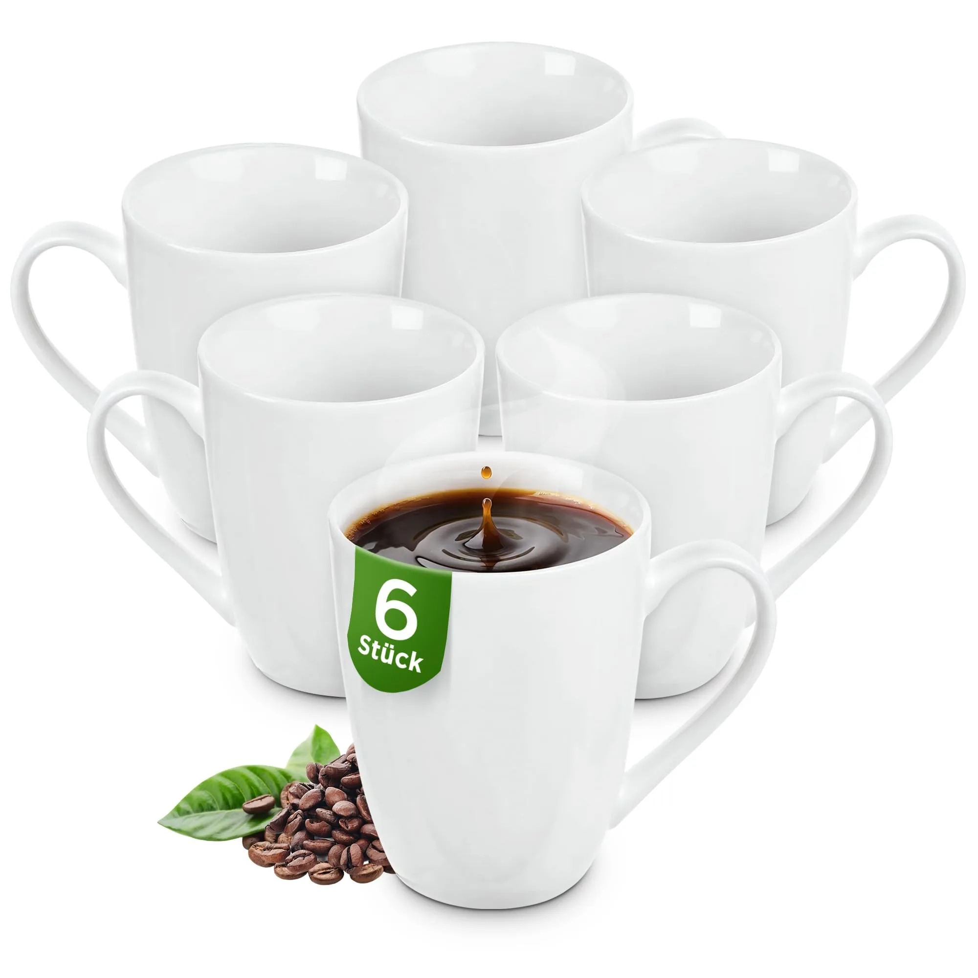 Kaffeebecher aus Porzellan 300 ml, Kaffeetassen Set 6er, Tassen zum Bemalen mit Henkel, Teetassen in Weiß
