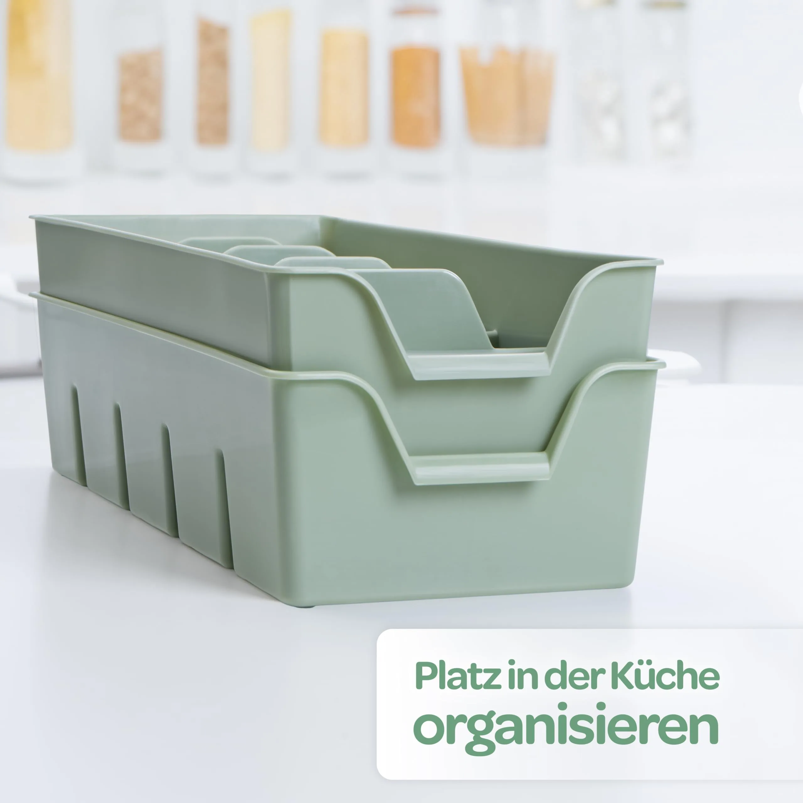 Gewürz Organizer für Schrank, Stapelbarer Gewürze Aufbewahrung, Gewürzbehälter aus Plastik, Gewürzorganiser Küche, Farben zur Wahl Grün 1 Stk.