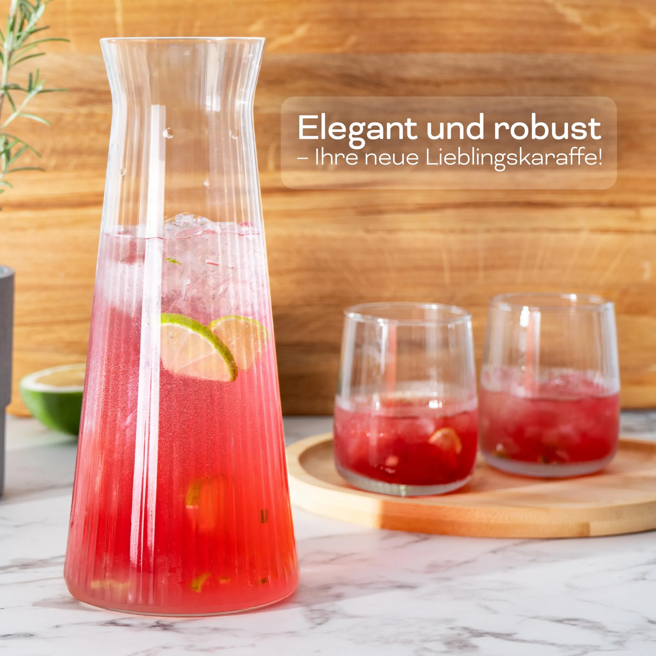 Wasserkaraffe 1 Liter aus robustem, geriffeltem Glas 1 Stk. 1000 ml