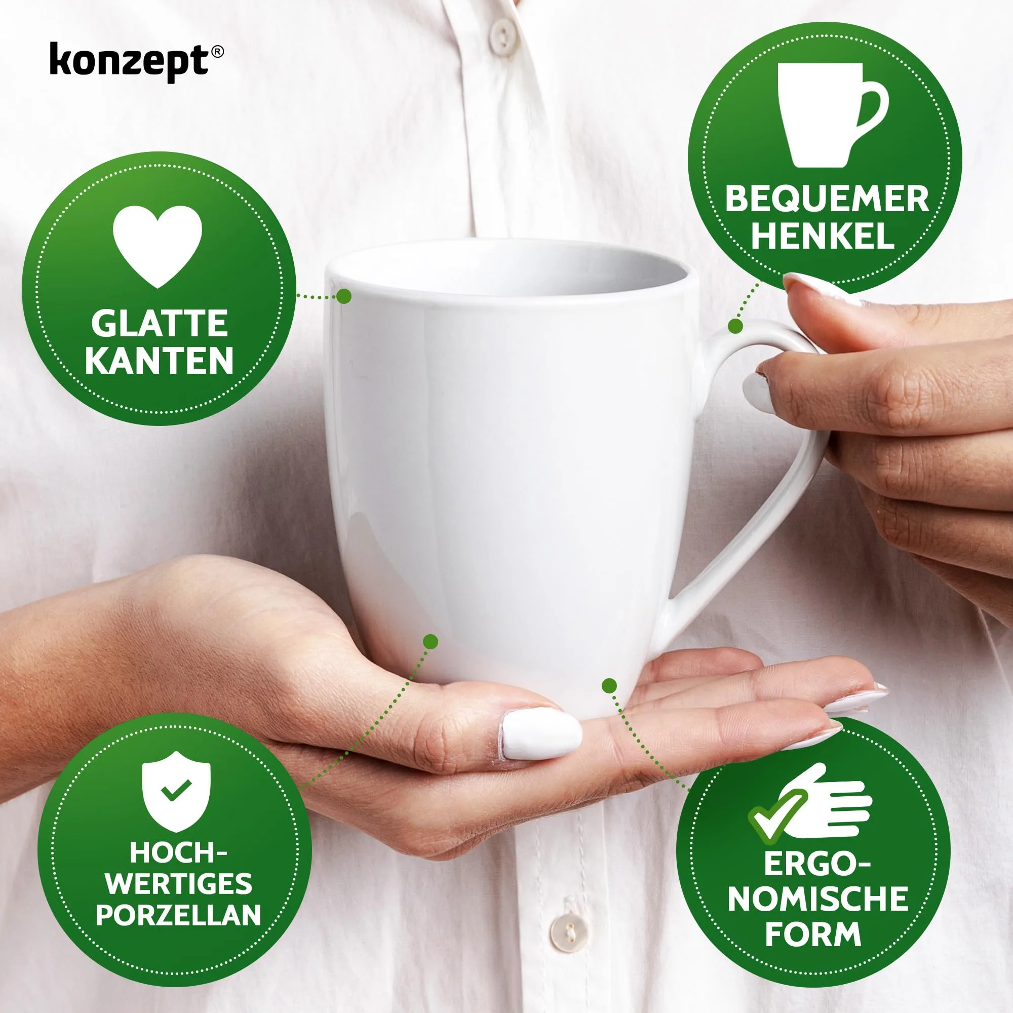 Kaffeebecher aus Porzellan 300 ml, Kaffeetassen Set 6er, Tassen zum Bemalen mit Henkel, Teetassen in Weiß